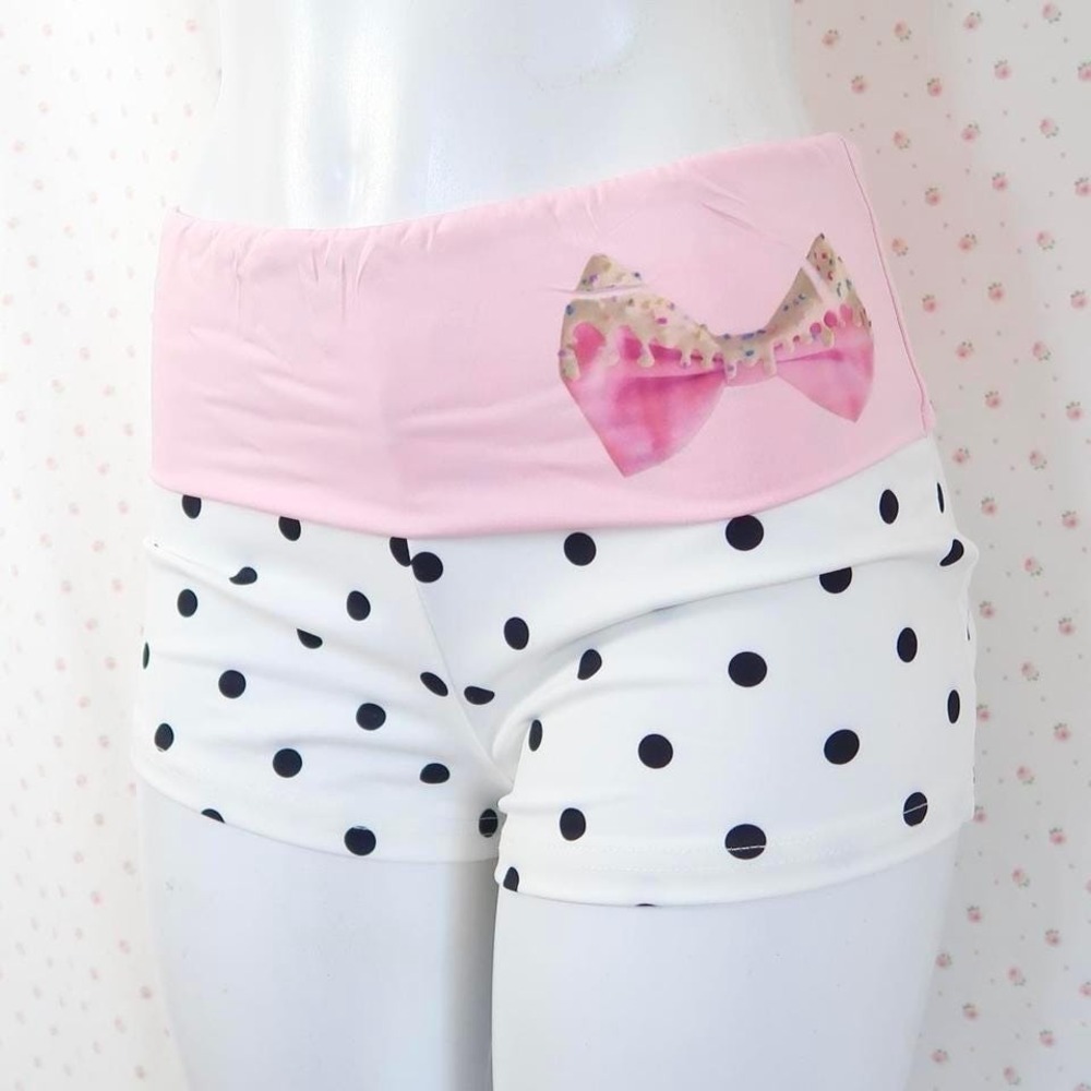 Polka Dot High Waist Sprinkles Bow Shorts White Pink S